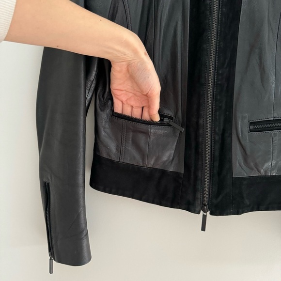 Armani Exchange Black Fitted Panelled Suede Leather Moto Jacket Biker size S - Picture 11 of 15